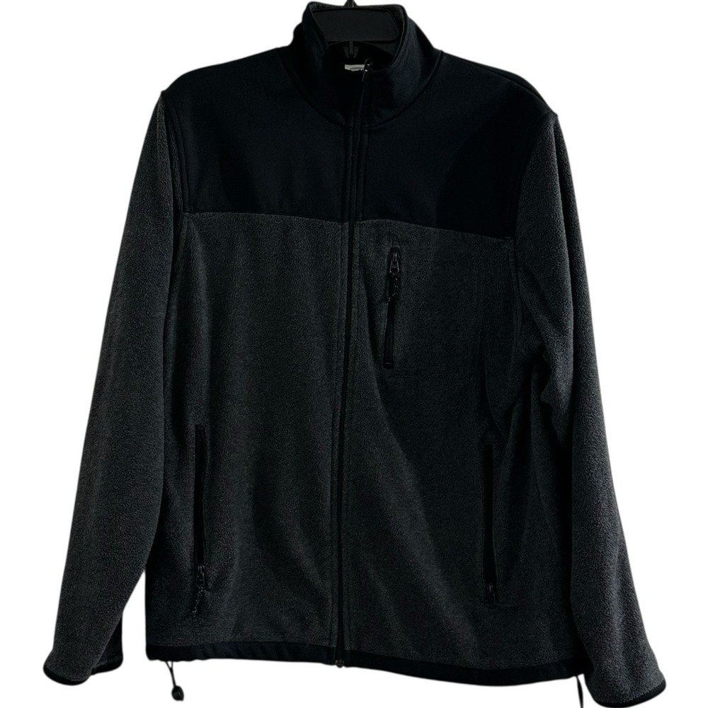 Old Navy Men's L Charcoal Full Zip Fleece Jacket Black Trim Pockets